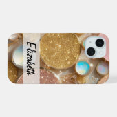 Pastel Roze, Blauw, Goud & Zilver Glitter iPhone 15 Case (Achterkant horizontaal)