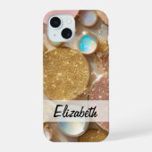 Pastel Roze, Blauw, Goud & Zilver Glitter iPhone 15 Case (Achterkant)