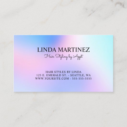 Pastel Roze Blauw Holografisch Gradiënt Logo Visitekaartje (Achterkant)