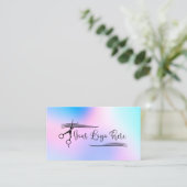 Pastel Roze Blauw Holografisch Gradiënt Logo Visitekaartje (Staand voorkant)