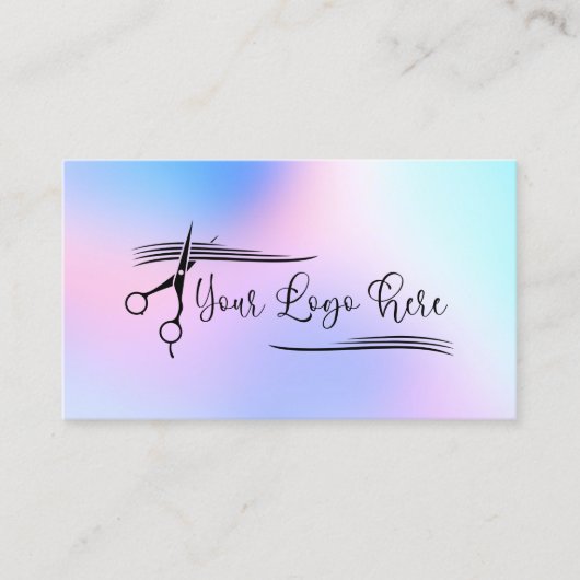 Pastel Roze Blauw Holografisch Gradiënt Logo Visitekaartje (Voorkant)