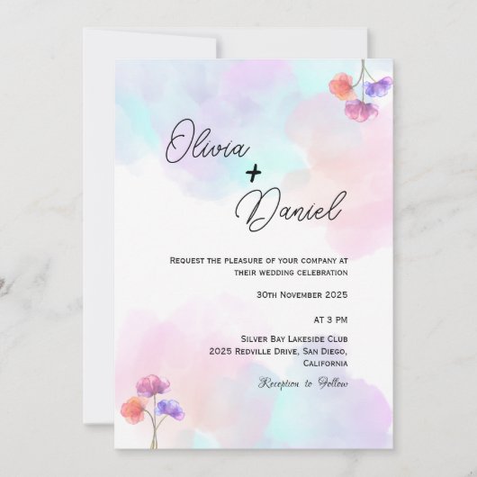 Pastel Roze & Blauw Huwelijksuitnodigingen Kaart (Voorkant)