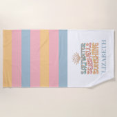 Pastel Roze Blauw Sinaasappel Retro Kustnaam Strandlaken (Voorkant)