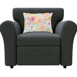 Pastel Roze Blauw Waterverf Bloemen Botanisch Accent Kussen