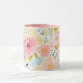 Pastel Roze Blauw Waterverf Bloemen Botanisch Mok (Midden)