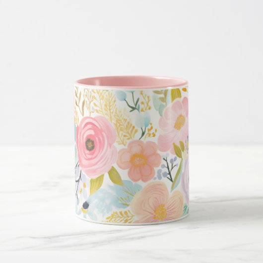Pastel Roze Blauw Waterverf Bloemen Botanisch Mok (Midden)