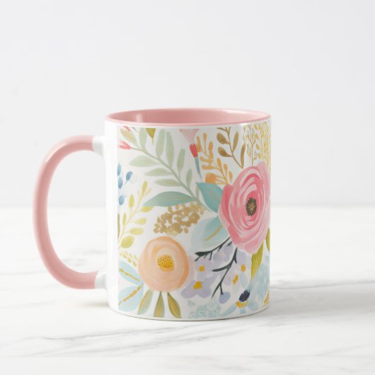 Pastel Roze Blauw Waterverf Bloemen Botanisch Mok (Links)