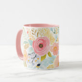 Pastel Roze Blauw Waterverf Bloemen Botanisch Mok (Voorkant links)