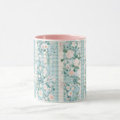 Pastel Roze Blauwe Aquarel Bloemen Gingham  Mok (Midden)