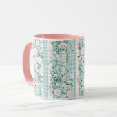 Pastel Roze Blauwe Aquarel Bloemen Gingham  Mok (Voorkant links)