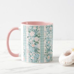 Pastel Roze Blauwe Aquarel Bloemen Gingham  Mok