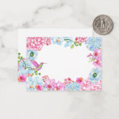 Pastel roze blauwe bloementak met vogel notitiekaartje (Voorkant / Achterkant in situ)