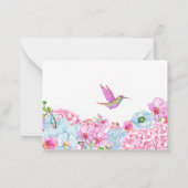 Pastel roze blauwe bloementak met vogel notitiekaartje (Achterkant)