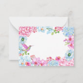Pastel roze blauwe bloementak met vogel notitiekaartje (Voorkant)