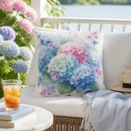 Pastel Roze Blauwe Bloemige Hydrangea Bloemen Prac Buitenkussen