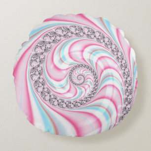Pastel Roze Blauwe Candy Cane Spiraal Fractal Rond Kussen