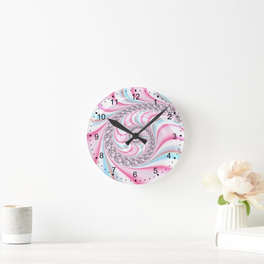 Pastel Roze Blauwe Candy Cane Spiraal Fractal Ronde Klok (Huis)