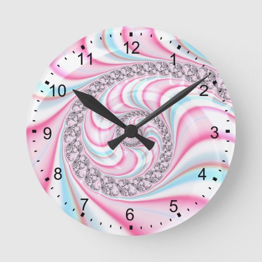 Pastel Roze Blauwe Candy Cane Spiraal Fractal Ronde Klok (Voorkant)