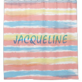 Pastel Roze Blauwe Gele Stripes BLUE NAAM Douchegordijn (Voorkant)
