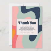 Pastel Roze Blauwe Groovy 70s Foto Bedankkaart (Achterkant)