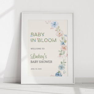 Pastel Roze Blauwe Lente Baby in Bloom Baby Shower Poster