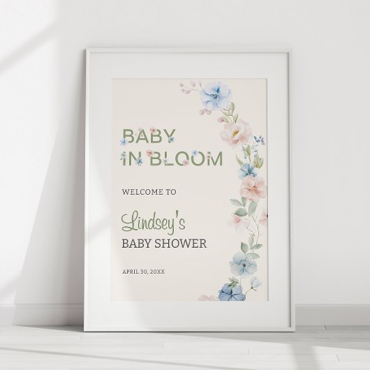Pastel Roze Blauwe Lente Baby in Bloom Baby shower Poster