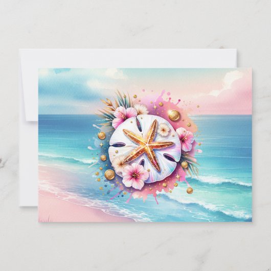 Pastel Roze Blauwe Oceaan Uitzicht Bruiloft Save t Kaart (Achterkant)