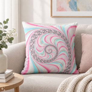 Pastel Roze Blauwe Suikerstok Spiraal Fractal Kussen