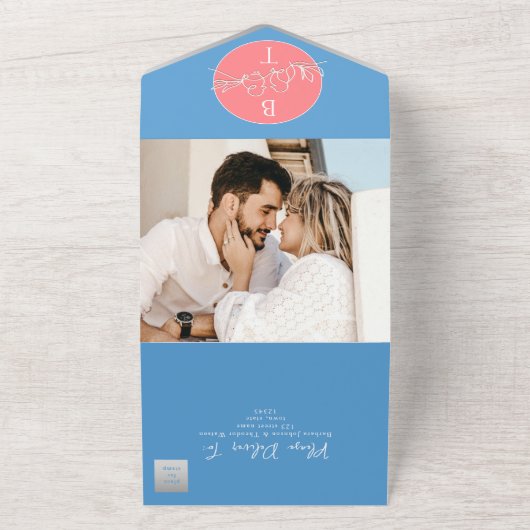 Pastel Roze Blauwe Trouw Alles In Eén Uitnodiging (Buitenkant)