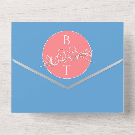 Pastel Roze Blauwe Trouw Alles In Eén Uitnodiging (Achterkant)