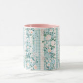Pastel Roze Blauwe Waterverf Bloemen Gingham Mok (Midden)