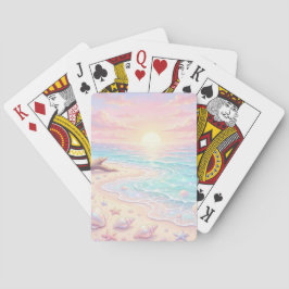 PASTEL ROZE & BLAUWE ZOMER STRANDSCÈNE POKERKAARTEN
