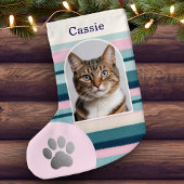 Pastel Roze Blauwgroen Huisdier Kat Poot Print Cus Kleine Kerstsok