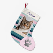 Pastel Roze Blauwgroen Huisdier Kat Poot Print Cus Kleine Kerstsok (Voorkant (Hangend))