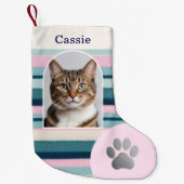 Pastel Roze Blauwgroen Huisdier Kat Poot Print Cus Kleine Kerstsok (Voorkant)