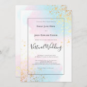 Pastel Roze Blauwgroen Waterverf Gold Virtual Wedd Kaart (Voorkant / Achterkant)