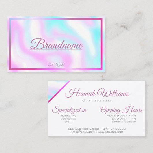 Pastel Roze Blauwgroen Waterverf Lijst Aangepaste Visitekaartje (Voorkant / Achterkant)