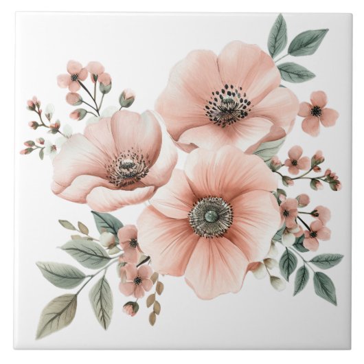 Pastel Roze Bloem Keramische Tegel Tegeltje (Voorkant)