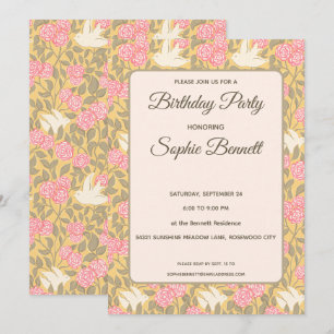Pastel Roze Bloem Motief Duif Kaart