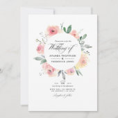 Pastel Roze Bloem QR Code RSVP Trouwen Kaart (Voorkant)