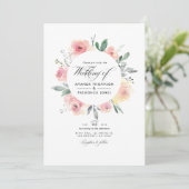 Pastel Roze Bloem QR Code RSVP Trouwen Kaart (Staand voorkant)