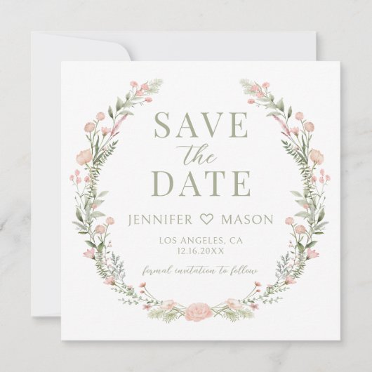 Pastel roze bloem Save the Date foto uitnodiging (Voorkant)