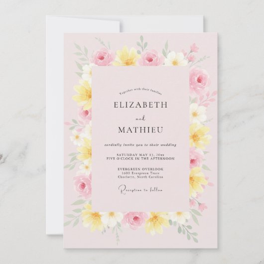 Pastel Roze Bloem Wedding Kaart (Voorkant)