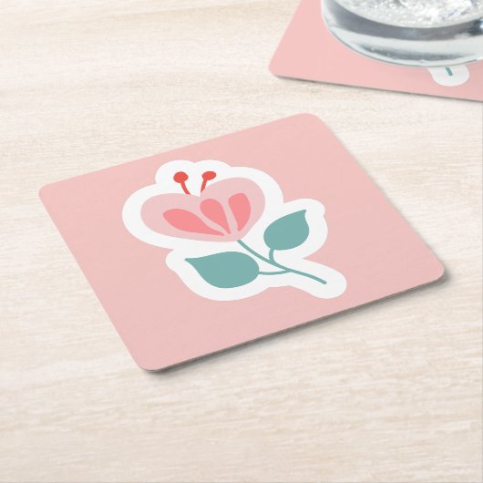 Pastel roze bloemblaadje cartoon kartonnen onderzetters (Schuin)