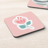 Pastel roze bloemblad met stengel bier onderzetter (Linkerzijde)