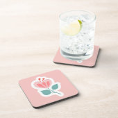 Pastel roze bloemblad met stengel bier onderzetter (Rechterzijde)