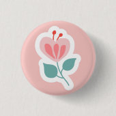 Pastel roze bloemblad met stengel ronde button 3,2 cm (Voorkant)