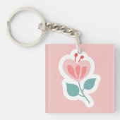 Pastel roze bloemblad met stengel sleutelhanger (voorkant)
