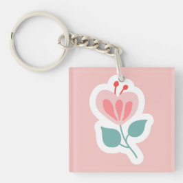 Pastel roze bloemblad met stengel sleutelhanger