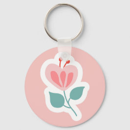 Pastel roze bloemblad met stengel sleutelhanger